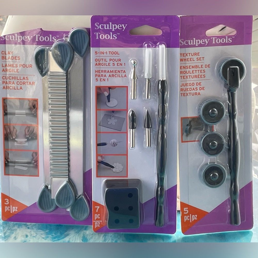 Sculpey 3x POLYMER CLAY TOOLS 5 in One, 3x Blades & Texture Wheel!(Retail $60)